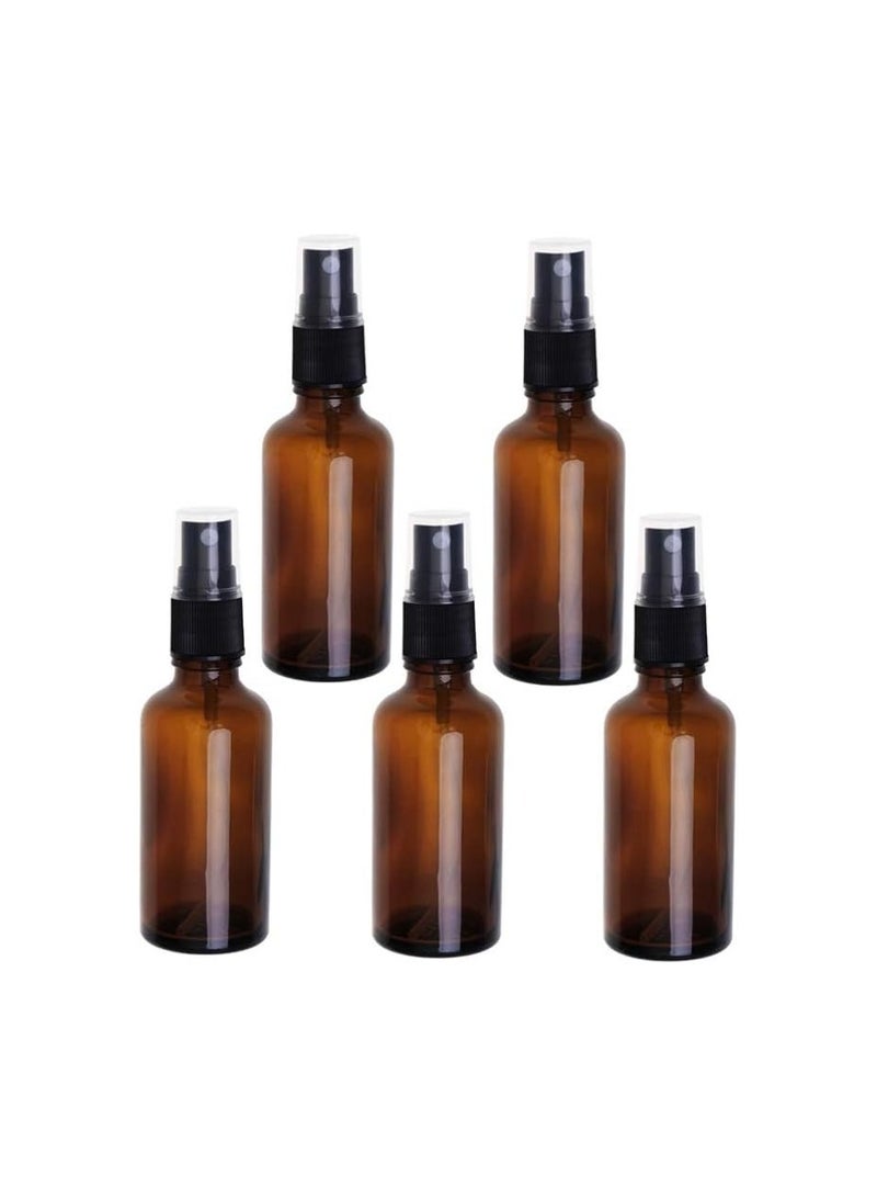 5 Pcs Amber Glass Spray Bottles - Empty Glass Bottles Fine Mist Spray Bottles Refillable Empty Bottles for Essential Oils, Cleaning Solutions
