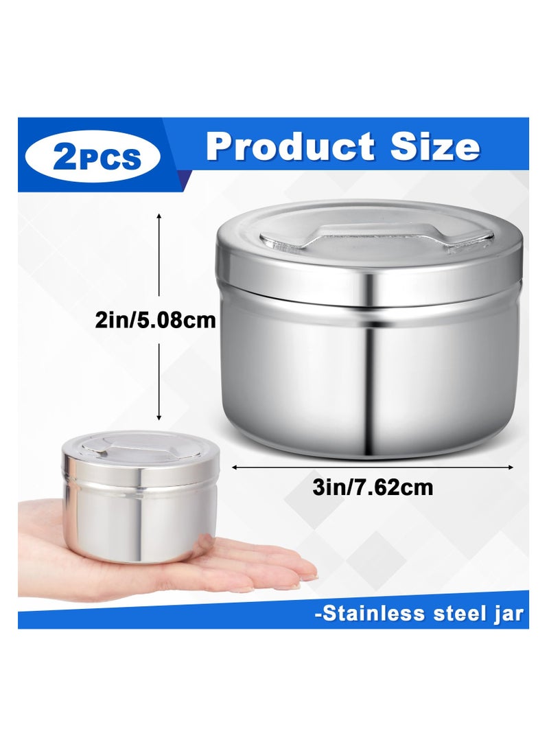 Stainless Steel Ointment Jars, with Strap Handle Cover 7.5 oz, Capacity Gauze Holder, Stainless Steel Canisters with Lids for Medical Liquid Cotton Ball Dressing Hospital Home (2 Pcs)