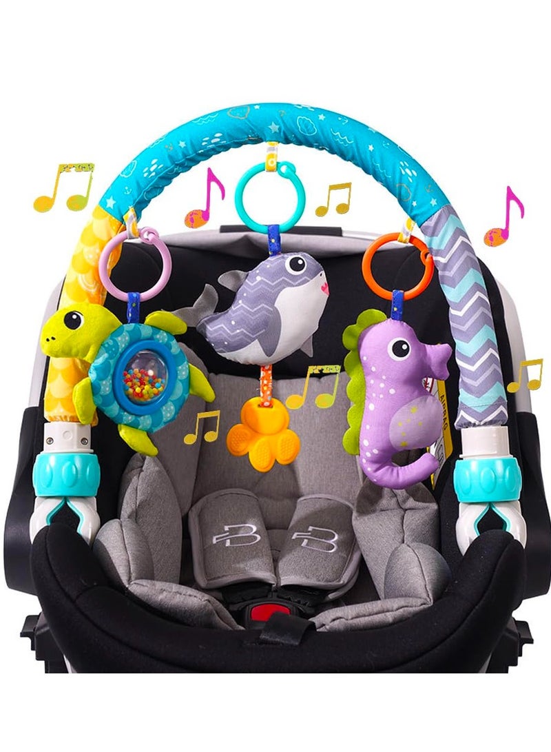 Baby Stroller Arch Toy with Clamps, Clip-On Mobile Musical Crib Mobile Toys Interactive Stroller Toy Arch Baby Bouncer Activity Toy Bar  for Infants Baby Car Seat Toys Rattle Turtle Music Whale