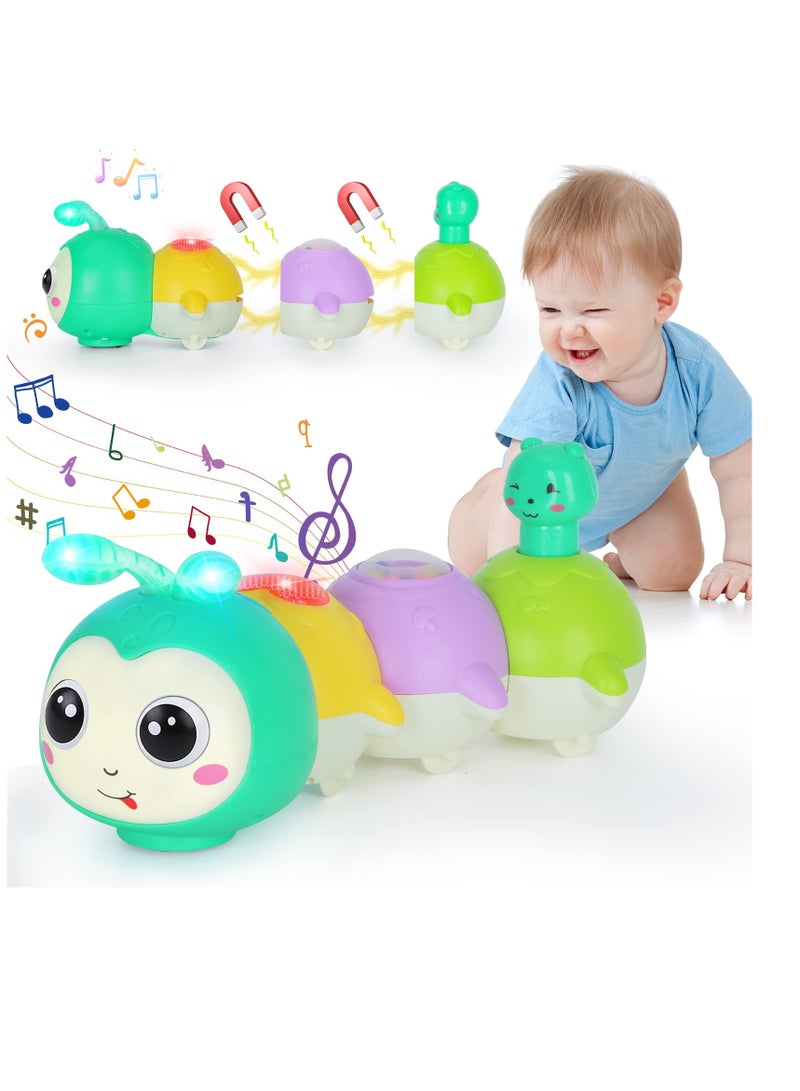 Baby Toys 6+ Months Electric Rocking Caterpillar Crab Toy With Music Light and Magnetic Suction Function Interactive Walking Sensory Toys for Toddlers 6+ Months Boys Girls