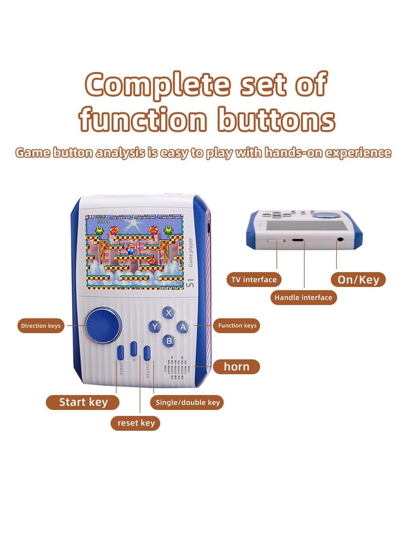 Retro Handheld Games Mini Video Games Console 3.0'' LCD Screen Retro Handheld with Rechargeable Battery Support 2 Players and TV Handle Connection Birthday for Boys Girls and Adults White