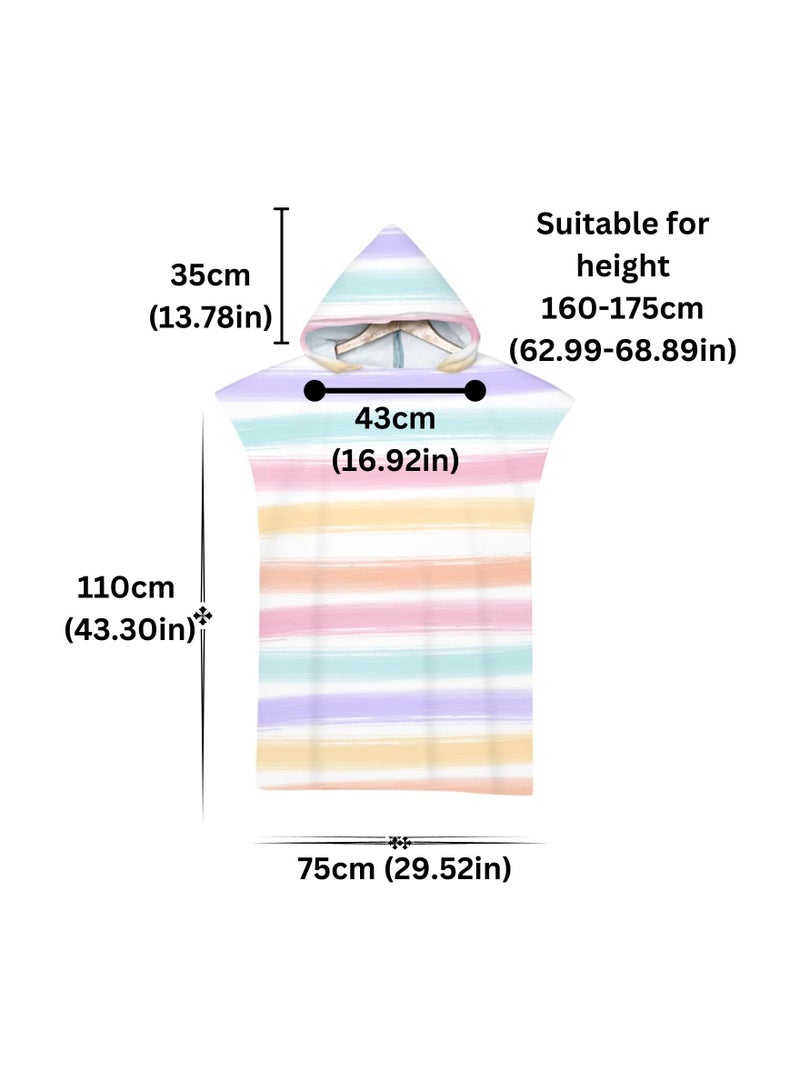 Hooded Beach Towel for Girl & Boy, Absorbent Lightweight Quick-Dry Poncho Changing Towel, 75*65cm Wearable Hooded Towel Stripe Soft Bath Towel for Surfing Beach Swimming Outdoor Sports