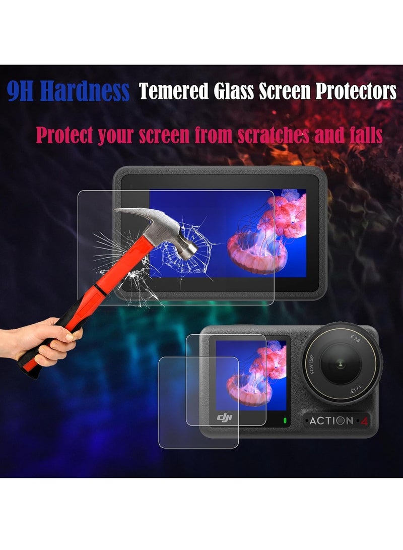 Screen Protector for DJI OSMO Action 4 Camera - Includes Tempered Glass LCD Display Film, Lens Protector, and Silicone Lens Cap Cover, 0.3mm 9H Hardness Anti-Scratch Anti-Bubble (6+2 Pack)