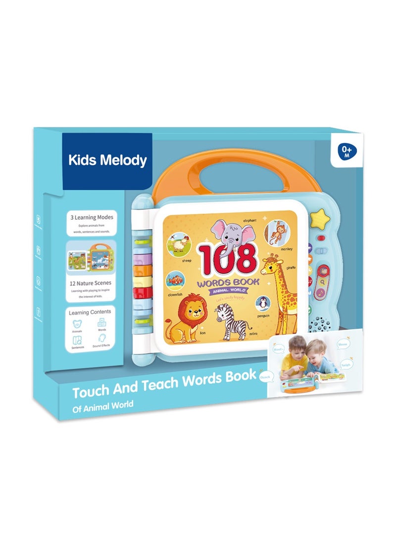 Touch And Teach Words Book of Animal World 12 Nature Scenes 3 Learning Modes & Music World Blue Color