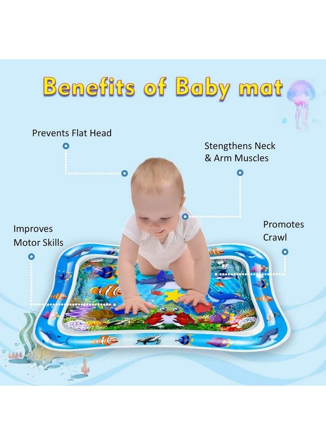 Tummy Time Water Best Mat For Babies Newborn Toddlers (012 Months)Baby Inflatable Leak Proof Non Toxic Bpa Free Mat With 5 Floating Toys For(Size 26” X 20”)Blue