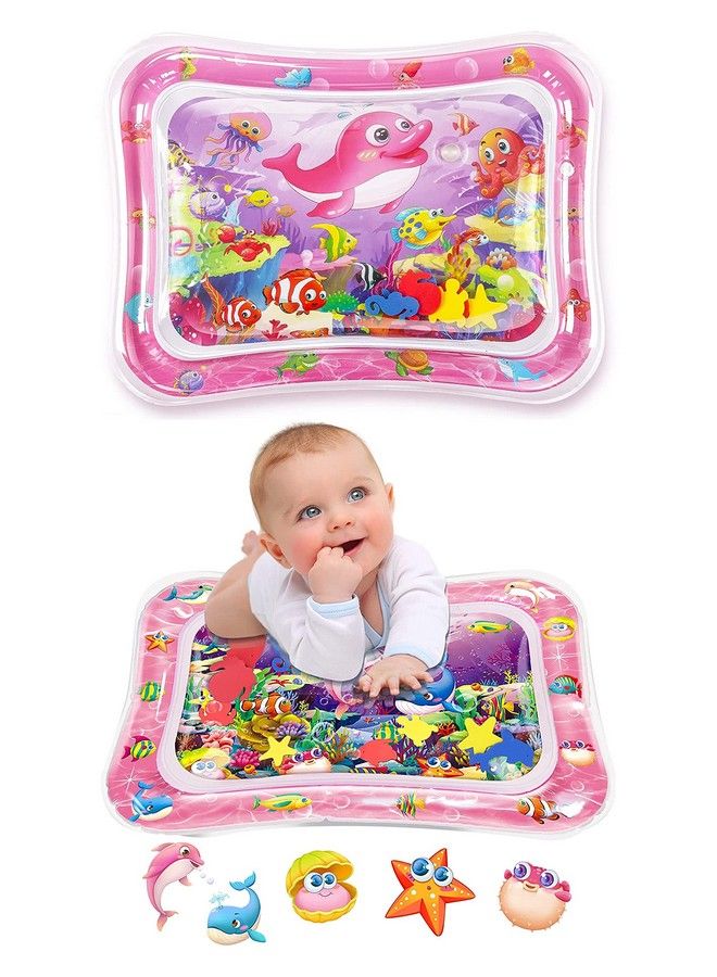 Tummy Time Play Mat For Babies (Size 26”X20”) Leak Proof Water Crawling Inflatable Mat With 5 Floating Toys For 3 4 5 6 7 8 9 10 Months Newborn Toddlers & Kids (Multicolorpink)