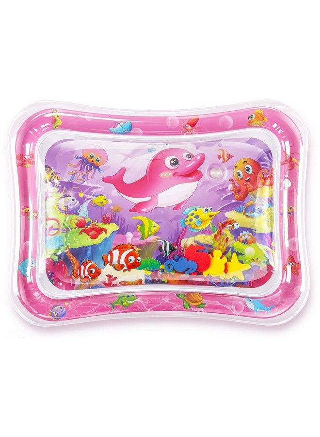 Tummy Time Play Mat For Babies (Size 26”X20”) Leak Proof Water Crawling Inflatable Mat With 5 Floating Toys For 3 4 5 6 7 8 9 10 Months Newborn Toddlers & Kids (Multicolorpink)