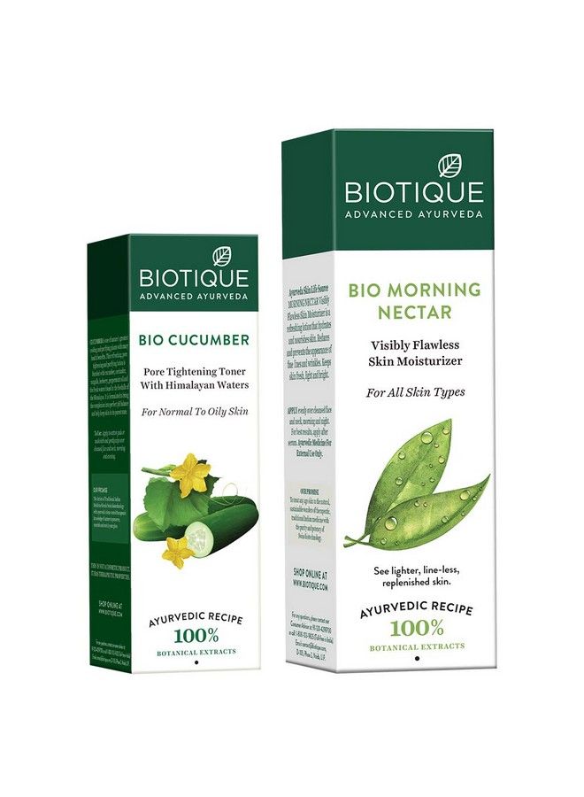 Bio Cucumber Pore Tightening Toner 120Ml And Morning Nectar Flawless Skin Lotion For All Skin Types 190Ml (Pack Of 2) (Pack Of 2)
