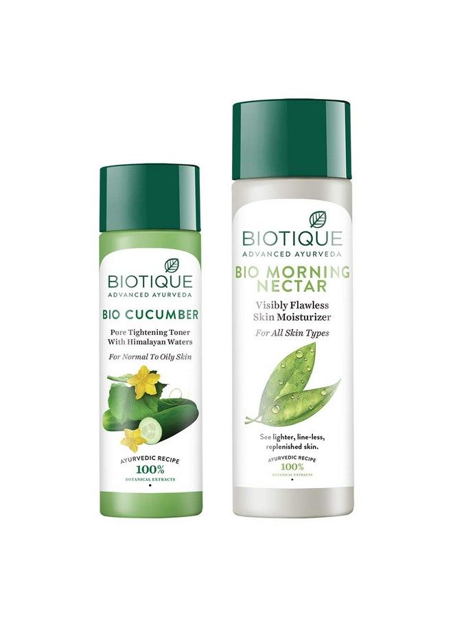Bio Cucumber Pore Tightening Toner 120Ml And Morning Nectar Flawless Skin Lotion For All Skin Types 190Ml (Pack Of 2) (Pack Of 2)