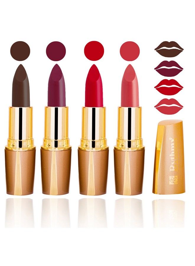 Creamy Matte Lipstick Chocolate Brown/Raspberry/Magenta/Carrot Red 4G (Pack Of 4)