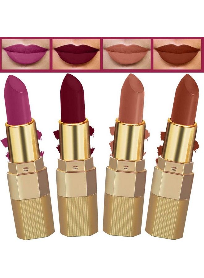 Xpression Matte Lipstick Highly Pigmented Creamy Texture Long Lasting Matte Finish Combo Of 4 (58 Hrs Stay) (Basic Nude Brown Nude Magenta Berry Maroon)