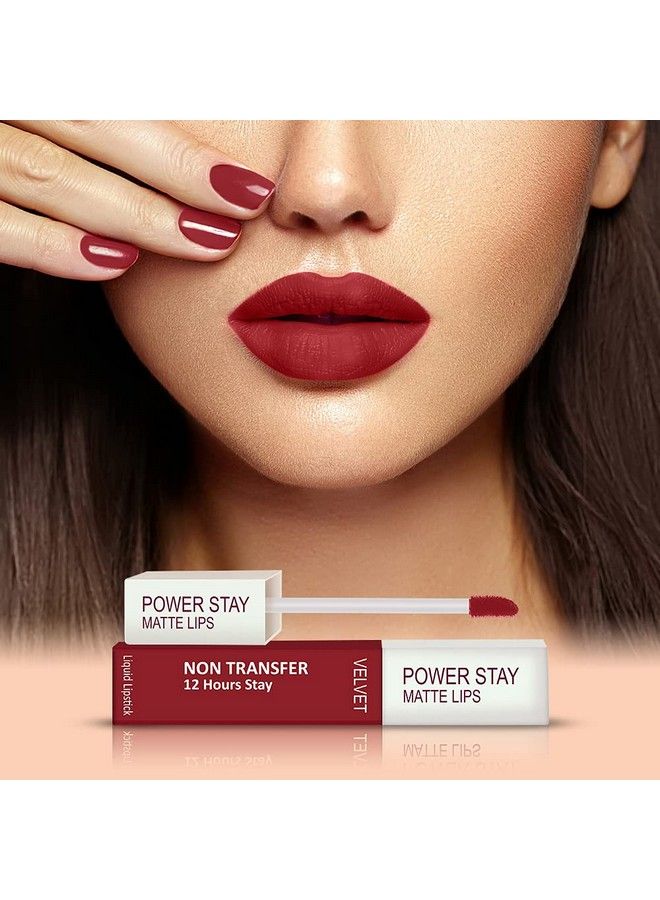 Power Stay Long Last Matte Lipstick Combo Of 2 Waterproof (12 Hrs Stay) (Cocoa Brown Peppy Red Pack Of 2)