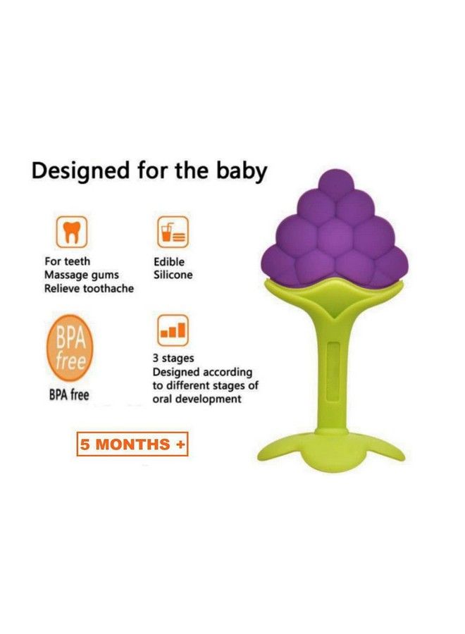 Baby Soft Silicone Fruit Shaped Teether Teething Toys For Baby Textured Molar Teeth Soother Massage Bpa Free; Infants Dental Care Baby Teether For Tooth Gum Pain Relief (Purple)