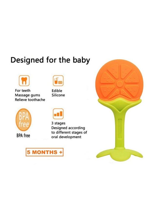 Fruit Shape Silicone Teether Teething Toys For Baby Textured Molar Teeth Soother Massage; Infants Dental Care Baby Teether (Orangestrawberry Pack Of 2)