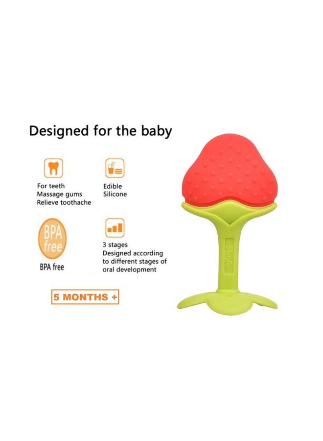 Fruit Shape Silicone Teether Teething Toys For Baby Textured Molar Teeth Soother Massage; Infants Dental Care Baby Teether (Orangestrawberry Pack Of 2)