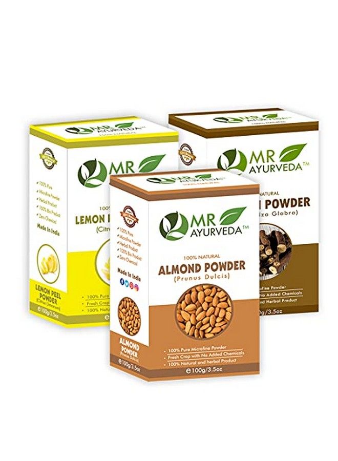 Almond Powder Lemon Peel Powder & Mulethi Powder Set Of 3 (100 Grams Each)
