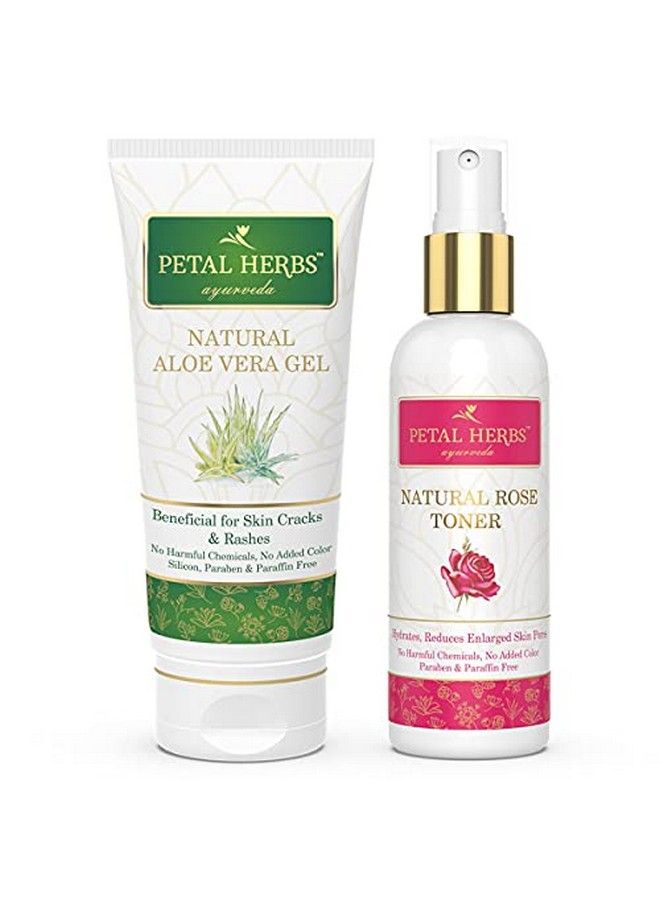 100 Gm Natural Aloe Vera Gel To Prevent Pimples And Acne + 100 Ml Natural Rose Toner To Reduce Enlarged Skin Pores Silicon Paraben Paraffin Free Pack Of 2