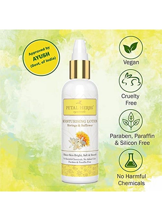 100Ml Moringa & Safflower Moisturizing Lotion To Reduce Skin Damage And Lighten The Dark Spots + 100Ml Natural Rose Toner To Reduce Enlarged Skin Pores Silicon Paraben Paraffin Free Pack Of 2
