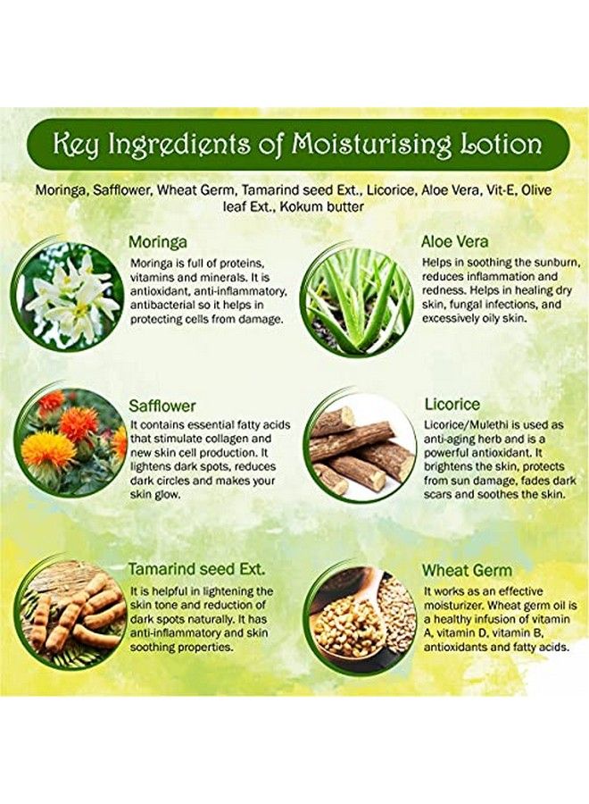 100Ml Moringa & Safflower Moisturizing Lotion To Reduce Skin Damage And Lighten The Dark Spots + 100Ml Natural Rose Toner To Reduce Enlarged Skin Pores Silicon Paraben Paraffin Free Pack Of 2