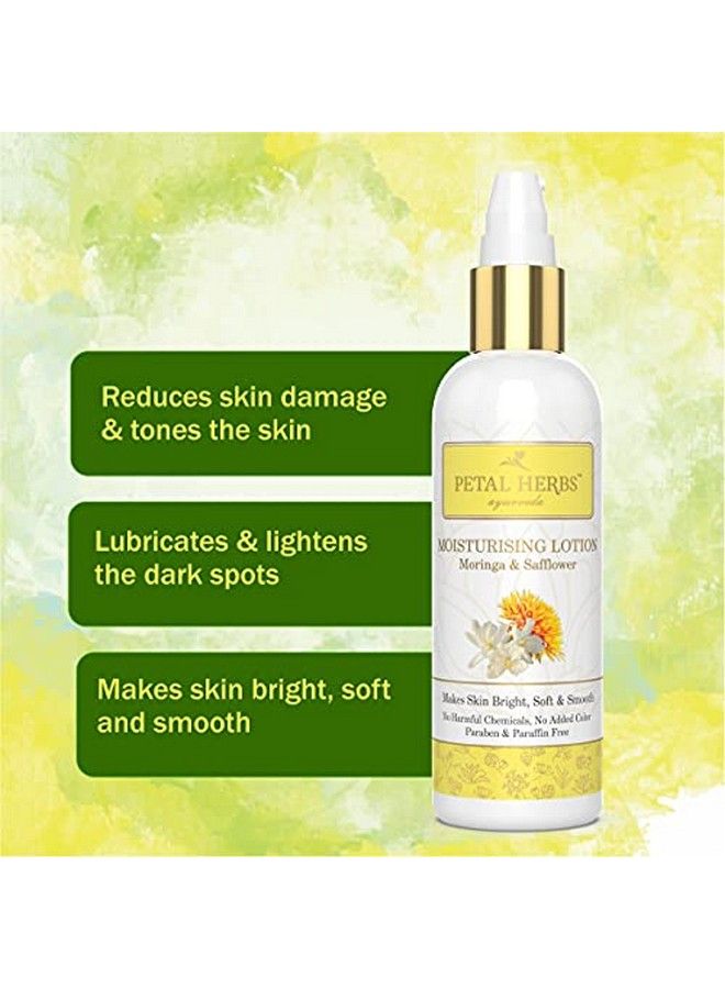 100Ml Moringa & Safflower Moisturizing Lotion To Reduce Skin Damage And Lighten The Dark Spots + 100Ml Natural Rose Toner To Reduce Enlarged Skin Pores Silicon Paraben Paraffin Free Pack Of 2