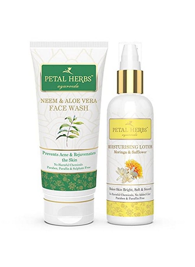100 Gm Neem Face Wash To Prevent Pimples And Acne + 100 Ml Moringa Moisturizing Lotion To Reduce Skin Damage And Lightens The Dark Spots Sulphate Silicon Paraben Paraffin Free Pack Of 2