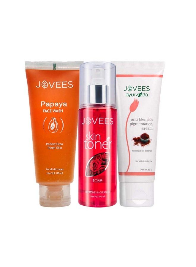 Anti Blemish Routine (Set Of 3) Papaya Face Wash & Rose Toner And Anti Pigmentation Cream