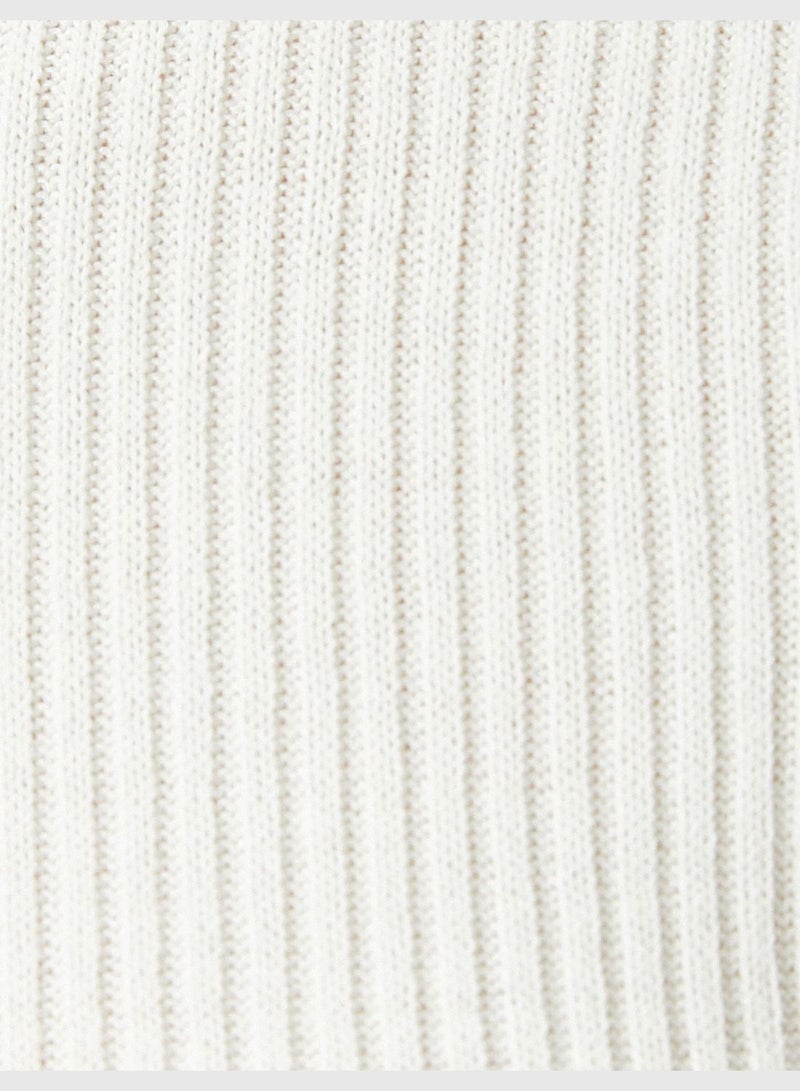 Ribbed Half Turtle Neck Short Sleeve Knitwear Sweater