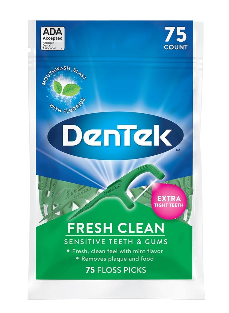 DenTek Fresh Clean Floss Picks, For Extra Tight Teeth, 75 Count