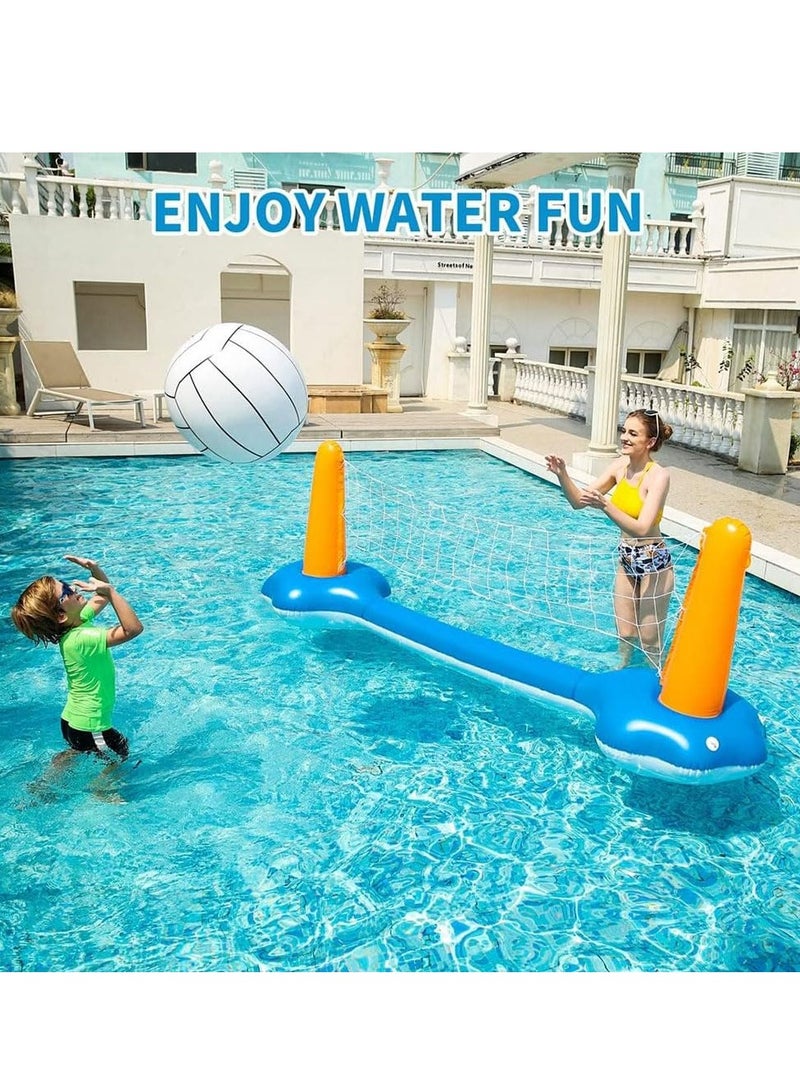 4 Pieces Inflatable Volleyball Net & Basketball Hoops Pool Float Set with Inflatable Volleyball and Basketball Summer Pool Toys for Adults Family Pool Game