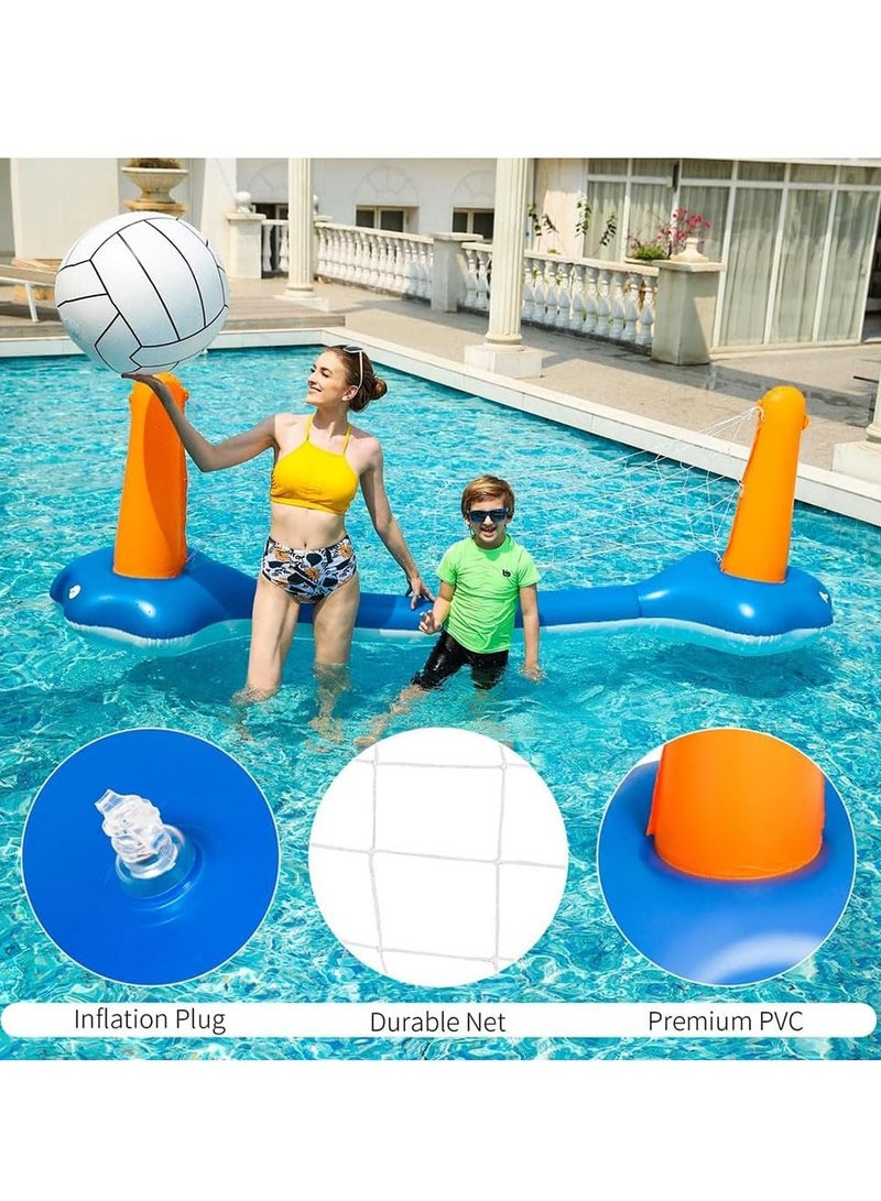 4 Pieces Inflatable Volleyball Net & Basketball Hoops Pool Float Set with Inflatable Volleyball and Basketball Summer Pool Toys for Adults Family Pool Game