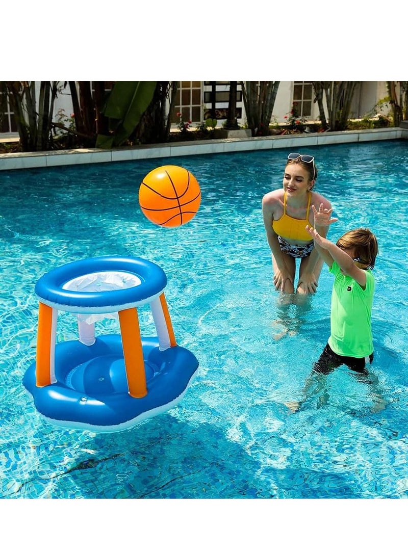 4 Pieces Inflatable Volleyball Net & Basketball Hoops Pool Float Set with Inflatable Volleyball and Basketball Summer Pool Toys for Adults Family Pool Game
