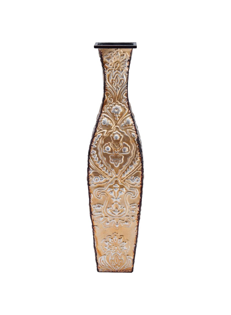 Tapestry Decorative Metal Vase, 17-Inch, Gold