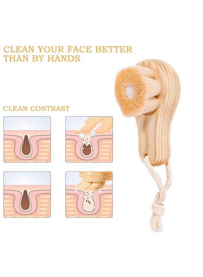 Facial Cleansing Brush For Face Exfoliation Ultra Fine Soft Bristle Face Brush For Deep Pore Cleansing Wooden Handle Skin Cleaning Scrubbers For Men And Women