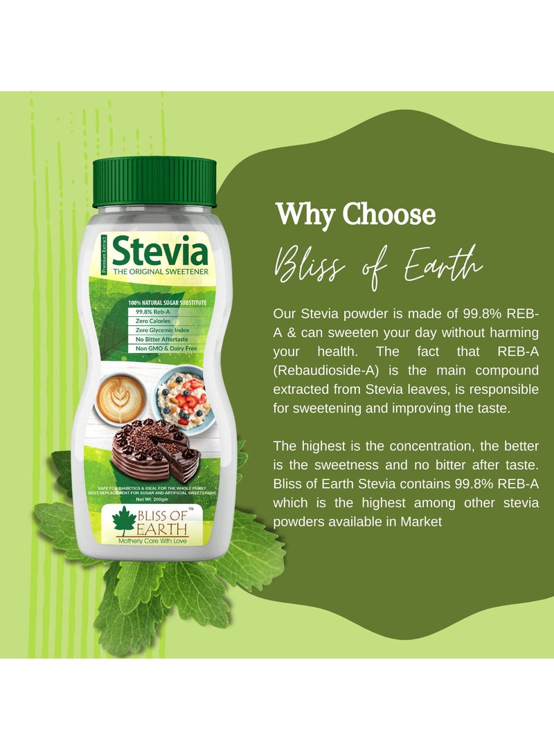 99 Point 8 Percent REB A Purity Stevia Powder Natural and Sugar free Zero Calorie Zero GI Keto Sweetener 200g