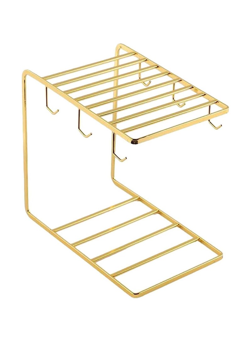 6 Cup Drying Rack Drinking Glass metal Stand and Mug Tree for Kitchen Countertop-Gold