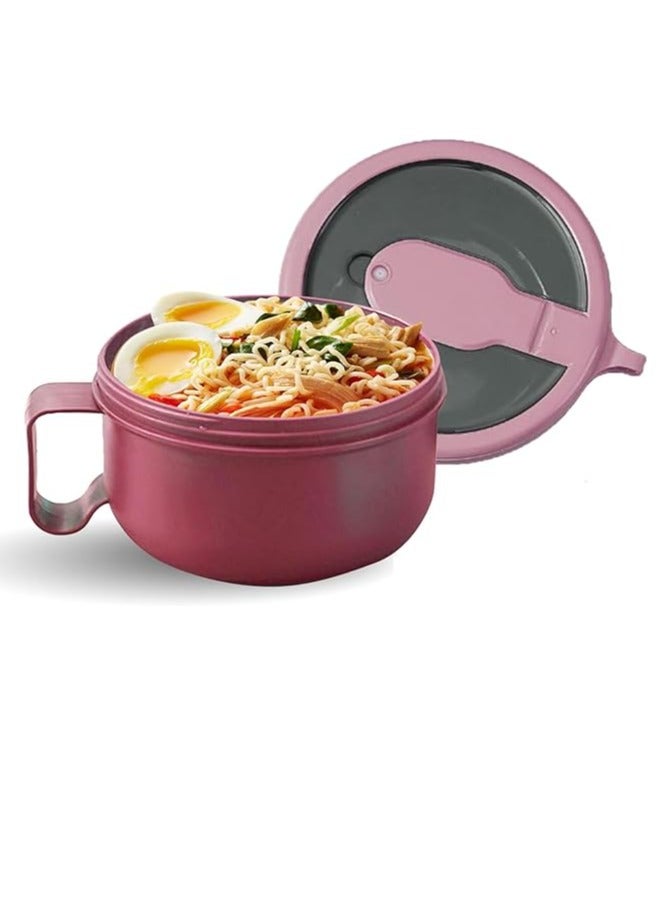 BrainGiggles Microwave Safe 850ml Ramen Bowl Portable Soup Bowl with Lid and Handles for Home Office Kids and Adults Food Container - Pink