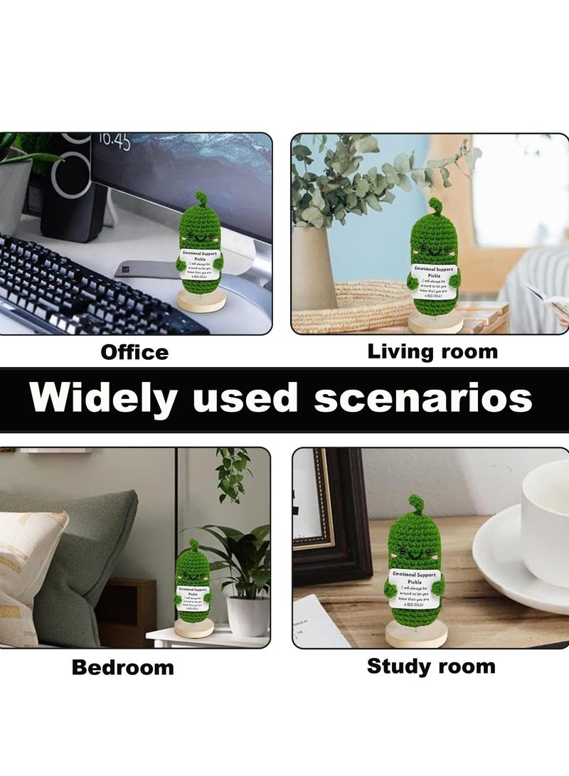 Handmade Emotional Support Pickled Cucumber Gift Cute Crochet Pickle Knitting Doll Ornaments Funny Reduce Pressure Pickle Toy with Positive Cards New Positive Energy Doll Fun Toy for Desk