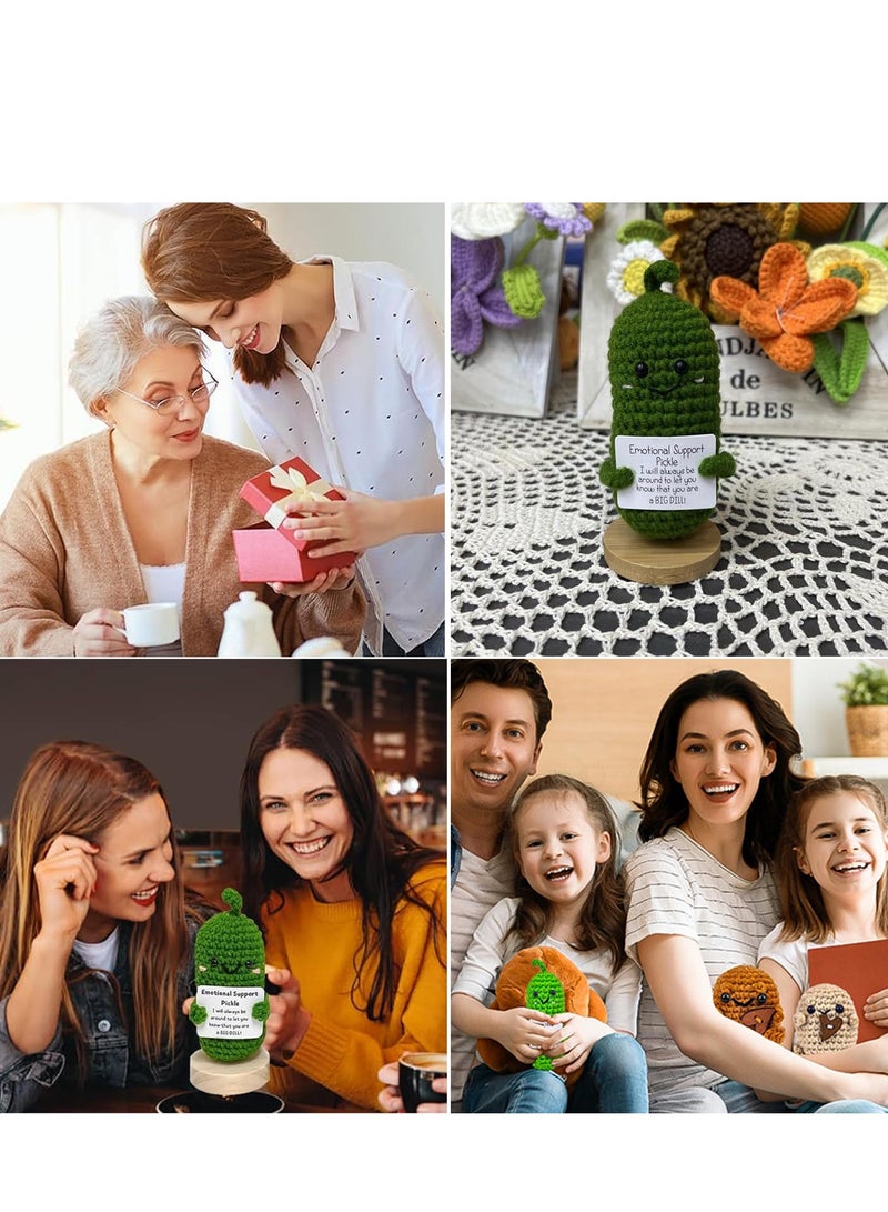 Handmade Emotional Support Pickled Cucumber Gift Cute Crochet Pickle Knitting Doll Ornaments Funny Reduce Pressure Pickle Toy with Positive Cards New Positive Energy Doll Fun Toy for Desk
