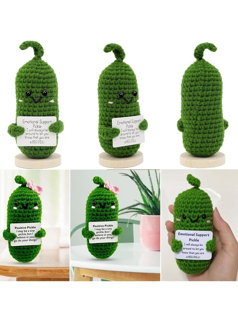 Handmade Emotional Support Pickled Cucumber Gift Cute Crochet Pickle Knitting Doll Ornaments Funny Reduce Pressure Pickle Toy with Positive Cards New Positive Energy Doll Fun Toy for Desk