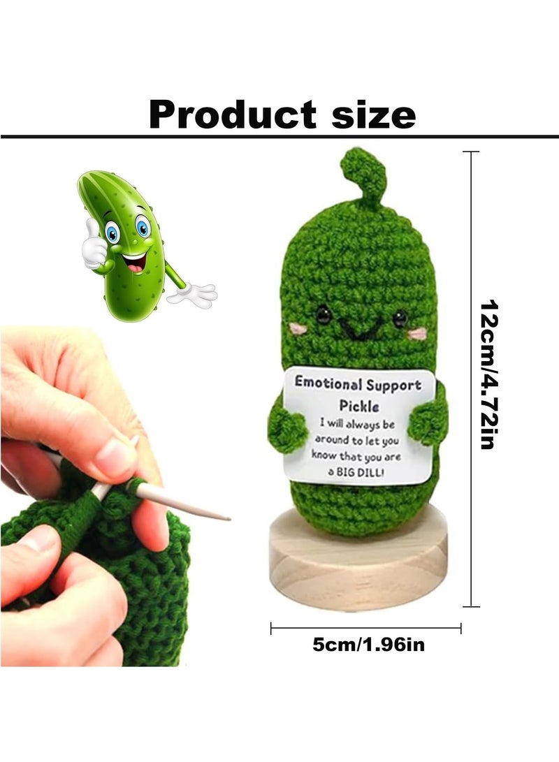 Handmade Emotional Support Pickled Cucumber Gift Cute Crochet Pickle Knitting Doll Ornaments Funny Reduce Pressure Pickle Toy with Positive Cards New Positive Energy Doll Fun Toy for Desk