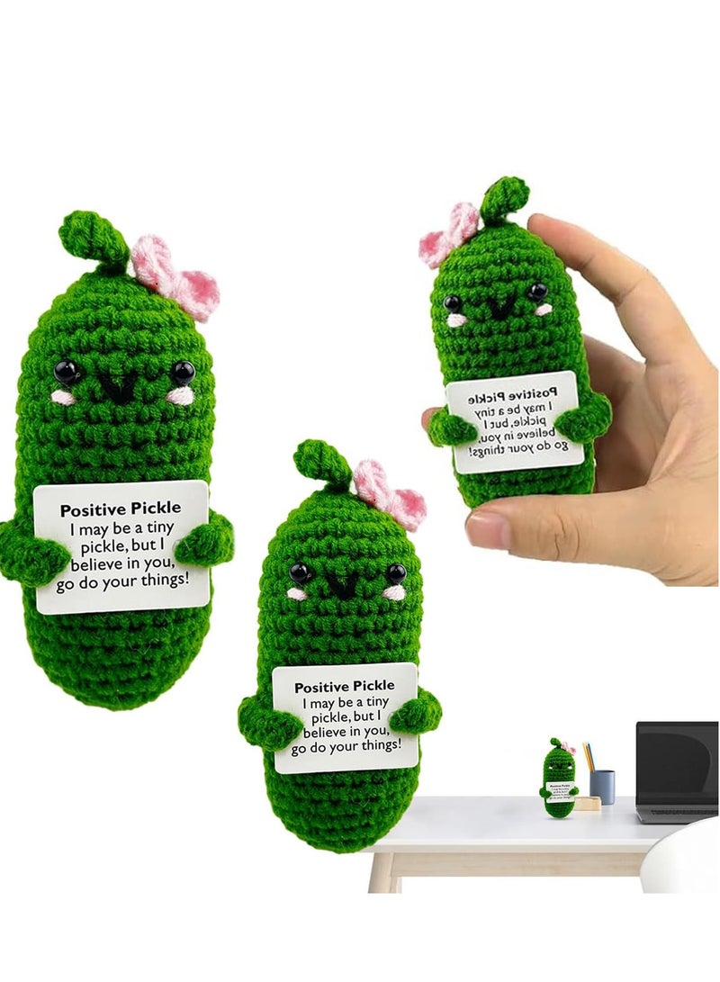 Handmade Emotional Support Pickled Cucumber Gift Cute Crochet Pickle Knitting Doll Ornaments Funny Reduce Pressure Pickle Toy with Positive Cards New Positive Energy Doll Fun Toy for Desk