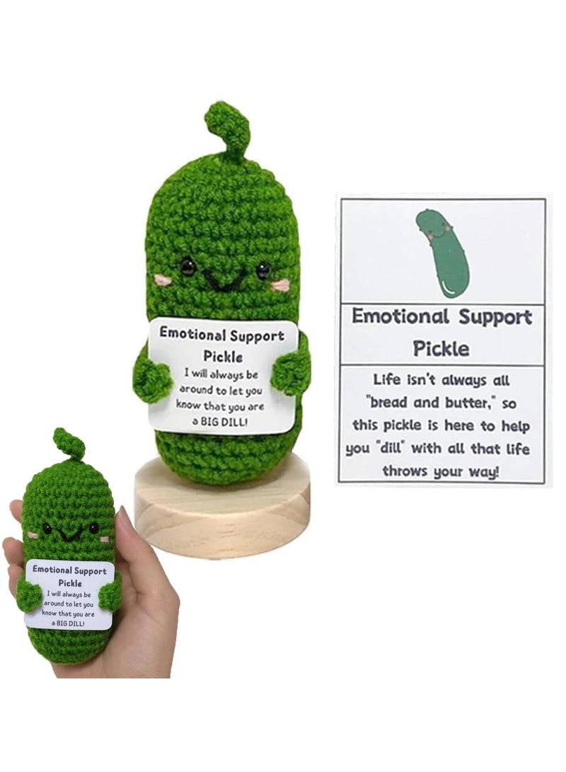 Handmade Emotional Support Pickled Cucumber Gift Cute Crochet Pickle Knitting Doll Ornaments Funny Reduce Pressure Pickle Toy with Positive Cards New Positive Energy Doll Fun Toy for Desk
