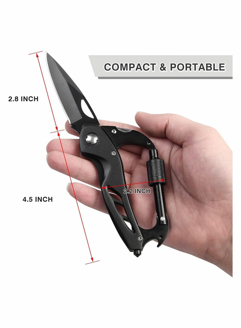 Multitool Carabiner with Pocket Knife EDC Carabiners Keychain Folding Knives Bottle Opener Window Breaker and Screwdriver for Men Survival Gear Outdoor Camping Hiking