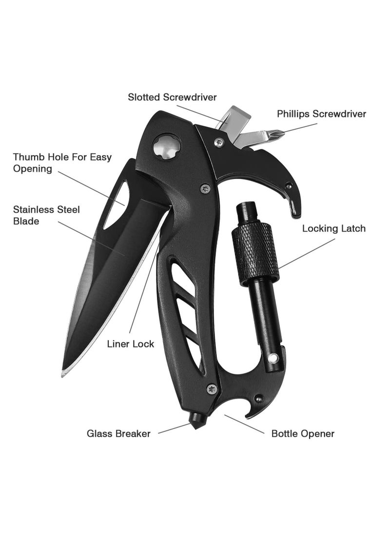 Multitool Carabiner with Pocket Knife EDC Carabiners Keychain Folding Knives Bottle Opener Window Breaker and Screwdriver for Men Survival Gear Outdoor Camping Hiking