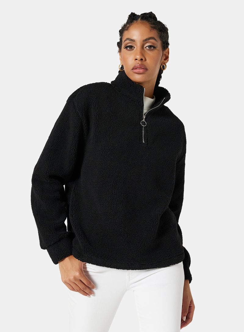 Sherpa Zip Through Sweatshirt Black