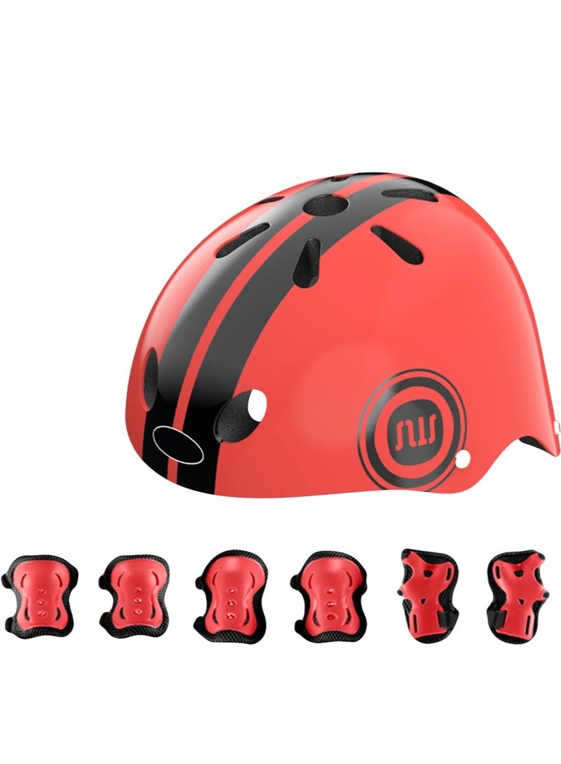 Bike Helmet Set for Kids with Knee , Elbow & Wrist Pads(Red)
