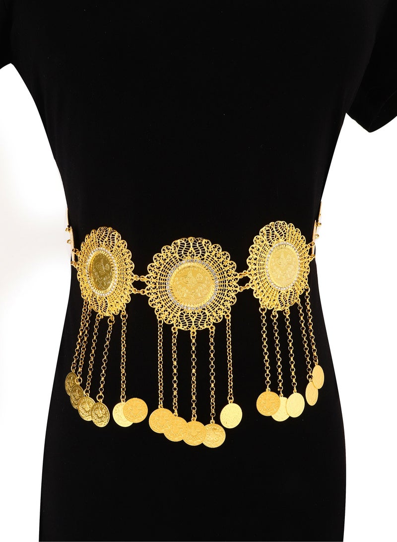 MANDI retro round coin pendant tassel gold-plated belt is suitable for women's daily wear during festivals