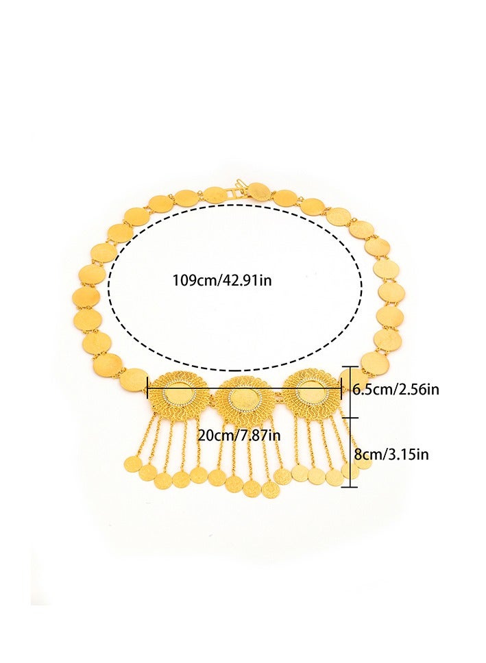 MANDI retro round coin pendant tassel gold-plated belt is suitable for women's daily wear during festivals