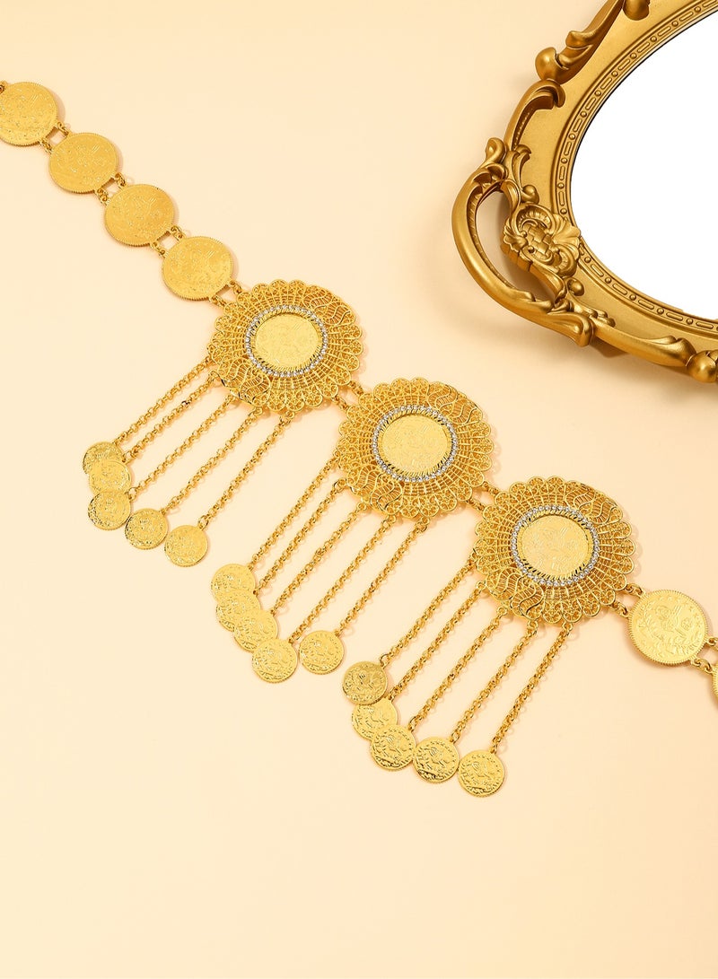 MANDI retro round coin pendant tassel gold-plated belt is suitable for women's daily wear during festivals