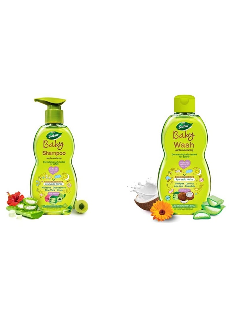 Dabur Baby Shampoo - 500ml + Dabur Baby Wash - 200ml Gentle Nourishing Baby Shampoo and Baby Wash Enriched With Baby Loving Ayurvedic herbs